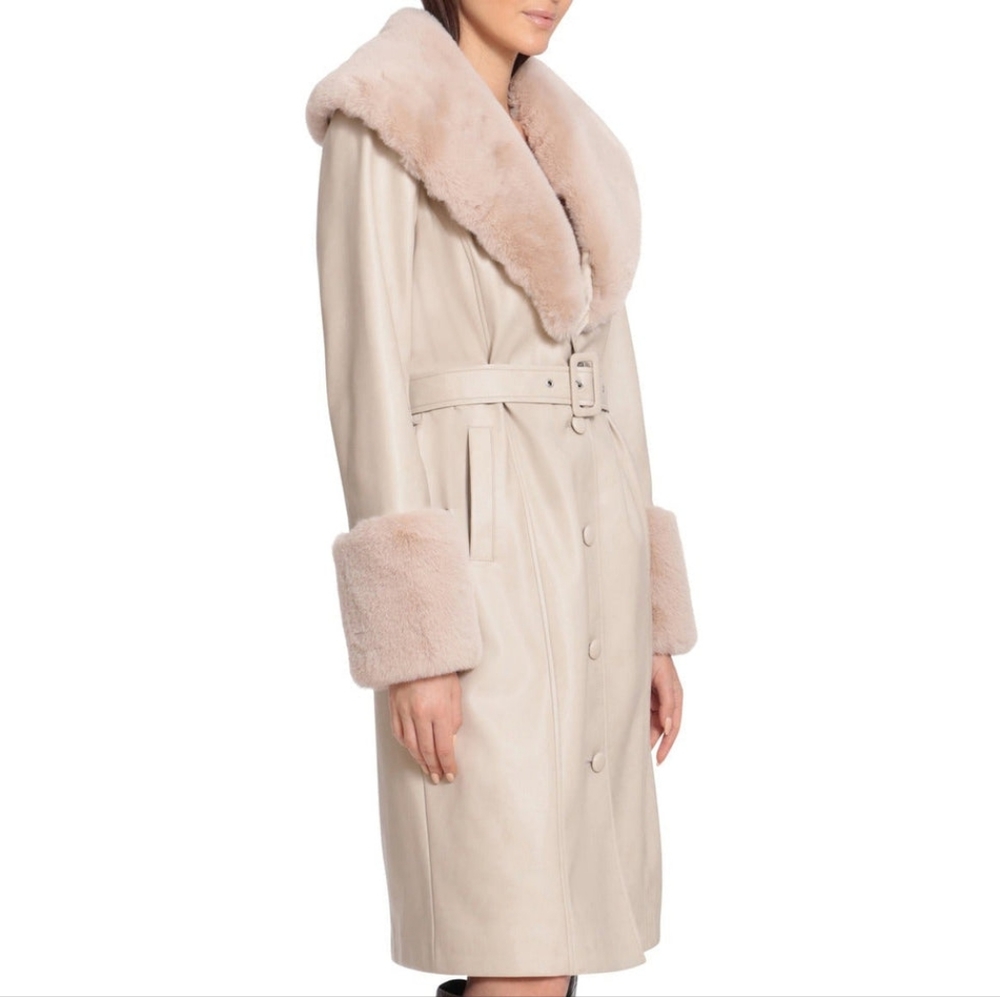 NWT AVEC LES FILLES | Faux-fur Trimmed Faux-leather Trench Coat - Picture 3 of 7